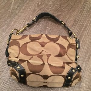 Coach Signature Carly Canvas Leather Shoulder Bag
